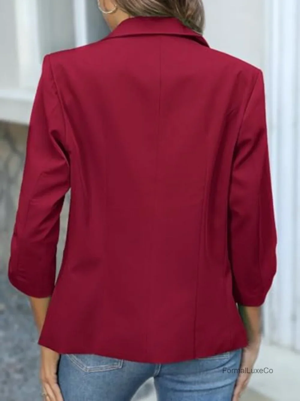 Women's Ruched 3/4 Sleeve Blazers, Lightweight Slim Fit Jacket with Padded